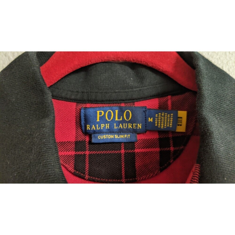Polo Ralph Lauren Men's Custom Slim Fit Plaid Mesh Polo Shirt Red/Black M - Picture 4 of 8